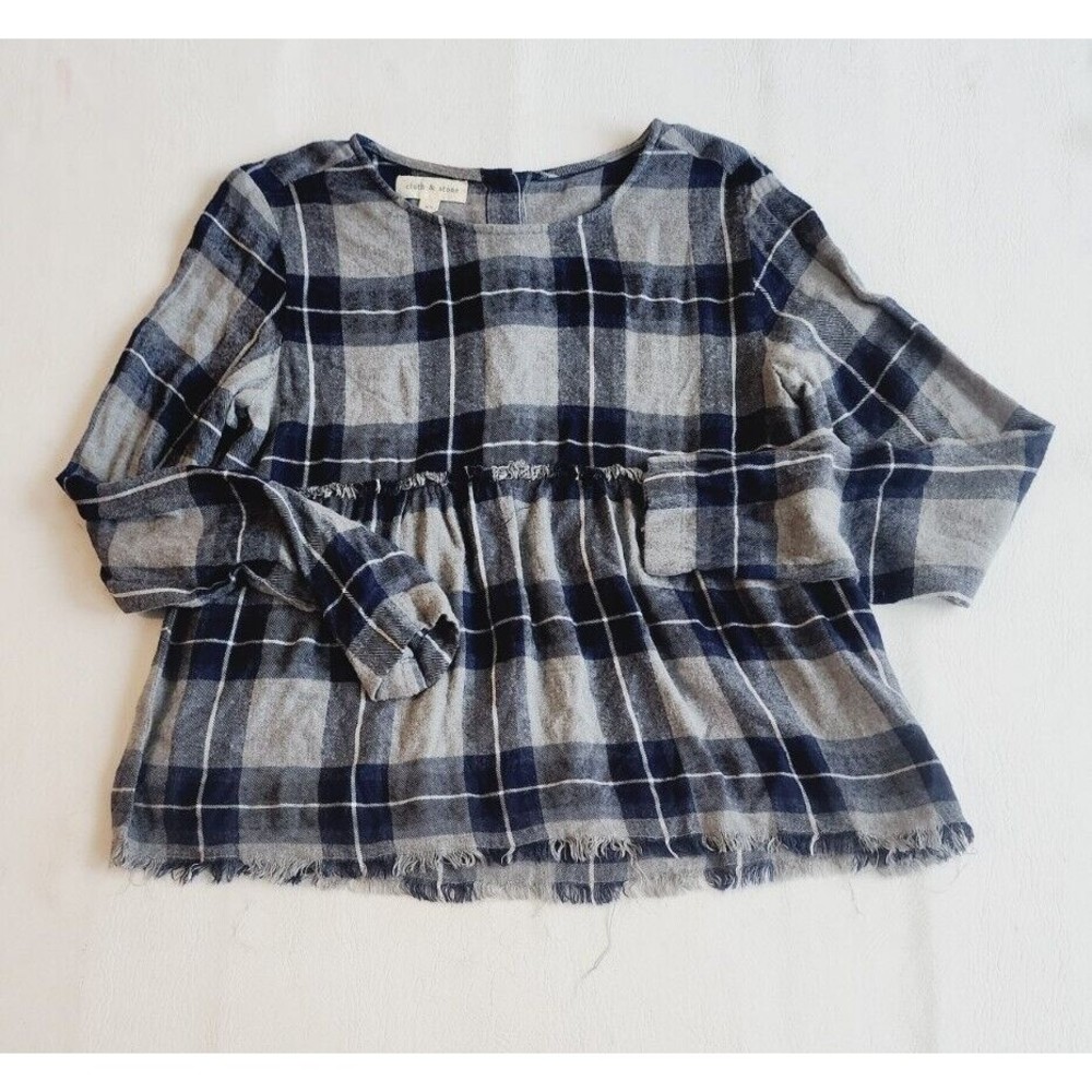 Cloth & Stone Anthropology Ruffe Button Back Shirt Xs Plaid Long Sleeve